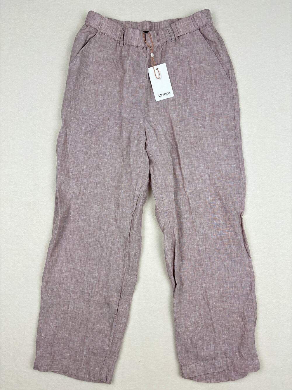 NWT Quince Pink Chambray 100% European Linen Elastic Waist Pants Size Small